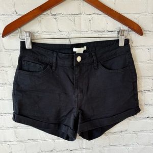 H&M Womens Black Cuffed Mid Rise Denim Shorts Jean Stretch Hem Mini